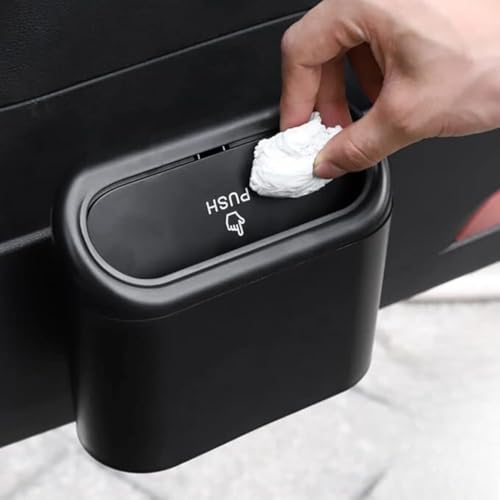MAPPERZ Mini Car Trash Bin with Lid, Automatic Push Button Open Cap Function Trash Bin, Leakproof Car Mesh Mini Holder, Storage Box with Hanging Design For Vehicle, Home, Office (Pack of 1)