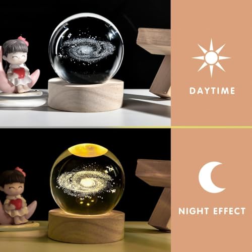 MAPPERZ Stunning 3D Crystal Ball Night Lamps with Elegant Wood Base Galaxy Unique Lighting Decor for Home, Office, or Gift, Captivating Visuals in Any Space! (Pack of 1)