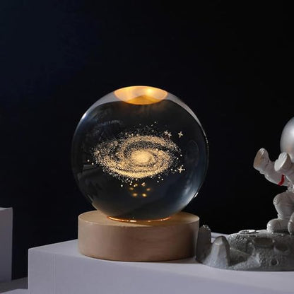 MAPPERZ Stunning 3D Crystal Ball Night Lamps with Elegant Wood Base Galaxy Unique Lighting Decor for Home, Office, or Gift, Captivating Visuals in Any Space! (Pack of 1)