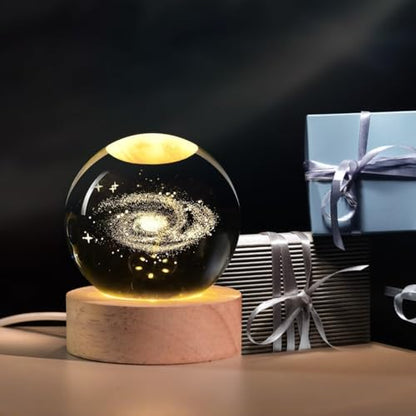 MAPPERZ Stunning 3D Crystal Ball Night Lamps with Elegant Wood Base Galaxy Unique Lighting Decor for Home, Office, or Gift, Captivating Visuals in Any Space! (Pack of 1)