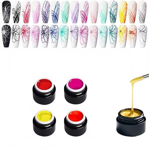MAPPERZ 4 Colors Spider Gel, New Upgraded Matrices Spider Gel Nail Designs Paint Wire Drawing Gel Polish for Nail Line (Red, Pink, Yellow, Orange)