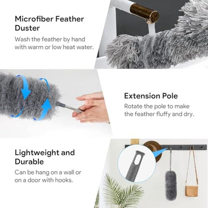 MAPPERZ Telescoping Microfiber Dusters for Dust Cleaning Feather Duster with (2.50mtr) Extendable Handle Dusting Cleaning Tools for Inaccessible Area, Ceiling Fan, Furniture (Pack of 1)