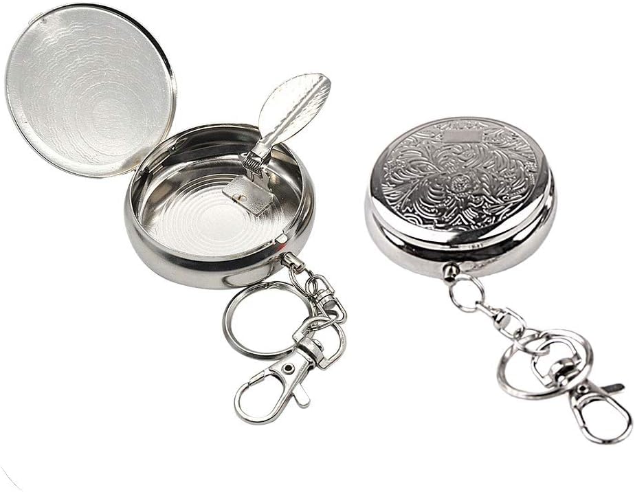 MAPPERZ Mini Ashtray with Keychain, Pocket Size Stainless Steel Portable Ashtray Key Chain with Cigarette Snuffer Vehicle Cigarette, Modern Ash Holder, Box for Outdoor Indoor Use (Pack of 1)