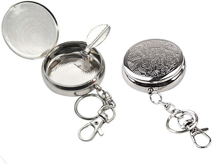 MAPPERZ Mini Ashtray with Keychain, Pocket Size Stainless Steel Portable Ashtray Key Chain with Cigarette Snuffer Vehicle Cigarette, Modern Ash Holder, Box for Outdoor Indoor Use (Pack of 1)