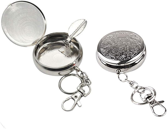 MAPPERZ Mini Ashtray with Keychain, Pocket Size Stainless Steel Portable Ashtray Key Chain with Cigarette Snuffer Vehicle Cigarette, Modern Ash Holder, Box for Outdoor Indoor Use (Pack of 1)