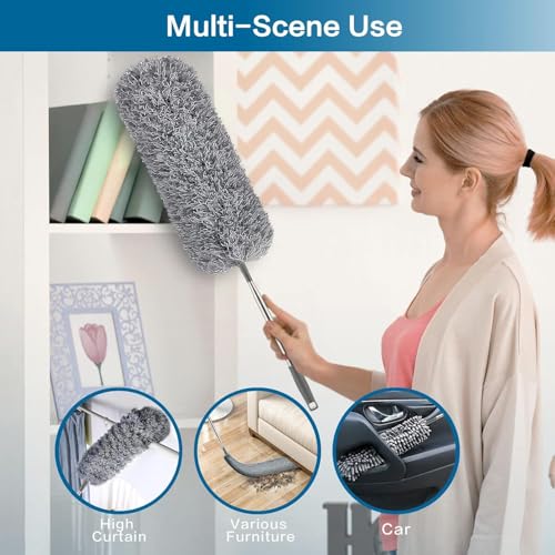 MAPPERZ Telescoping Microfiber Dusters for Dust Cleaning Feather Duster with (2.50mtr) Extendable Handle Dusting Cleaning Tools for Inaccessible Area, Ceiling Fan, Furniture (Pack of 1)