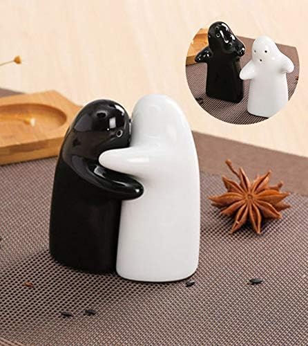 MAPPERZ Black and White Cute Salt and Pepper Shaker, Kitchen Spice Powder Dispenser for Kitchen Dining Table Decorative Organizer Couple Set (Pack of 1)