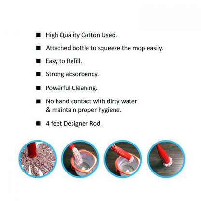 MAPPERZ Durable Wooden Long Rod Cotton Mop/Broom with Bottle Shape Cover | Versatile Cleaning Tool for Home, Ideal for Floors, Windows, and Hard-to-Reach Areas (Pack of 1)