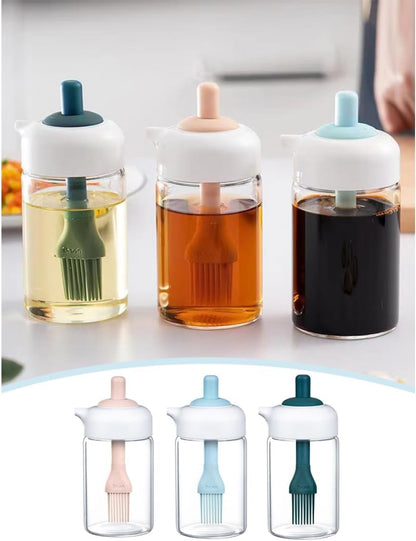 MAPPERZ 2in1 Oil Dispenser with Silicone Oil Brush – 250ml Capacity, Perfect for Precise Oil Application in Cooking and Grilling Transparent Jar, Bottle, Easy to Use- (Pack of 1)