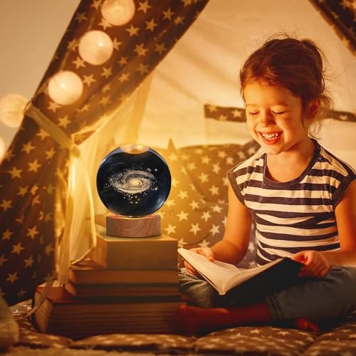 MAPPERZ Stunning 3D Crystal Ball Night Lamps with Elegant Wood Base Galaxy Unique Lighting Decor for Home, Office, or Gift, Captivating Visuals in Any Space! (Pack of 1)