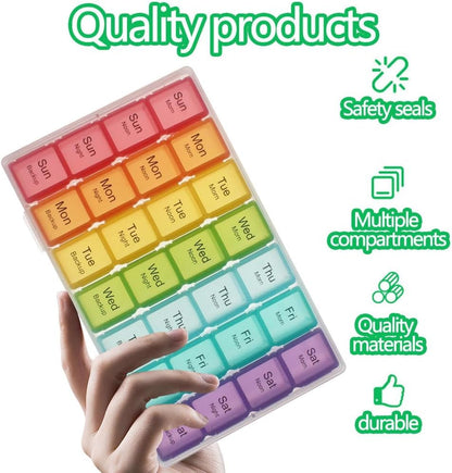 MAPPERZ 28 Days Medicine Organizer Box, Per Day 3 Time Reminder with 1 Time Backup Tablets Box Easy to Use Food Grade BPA Free, Travel and Home 28 Grid Pill Planner Box (Pack of 1)
