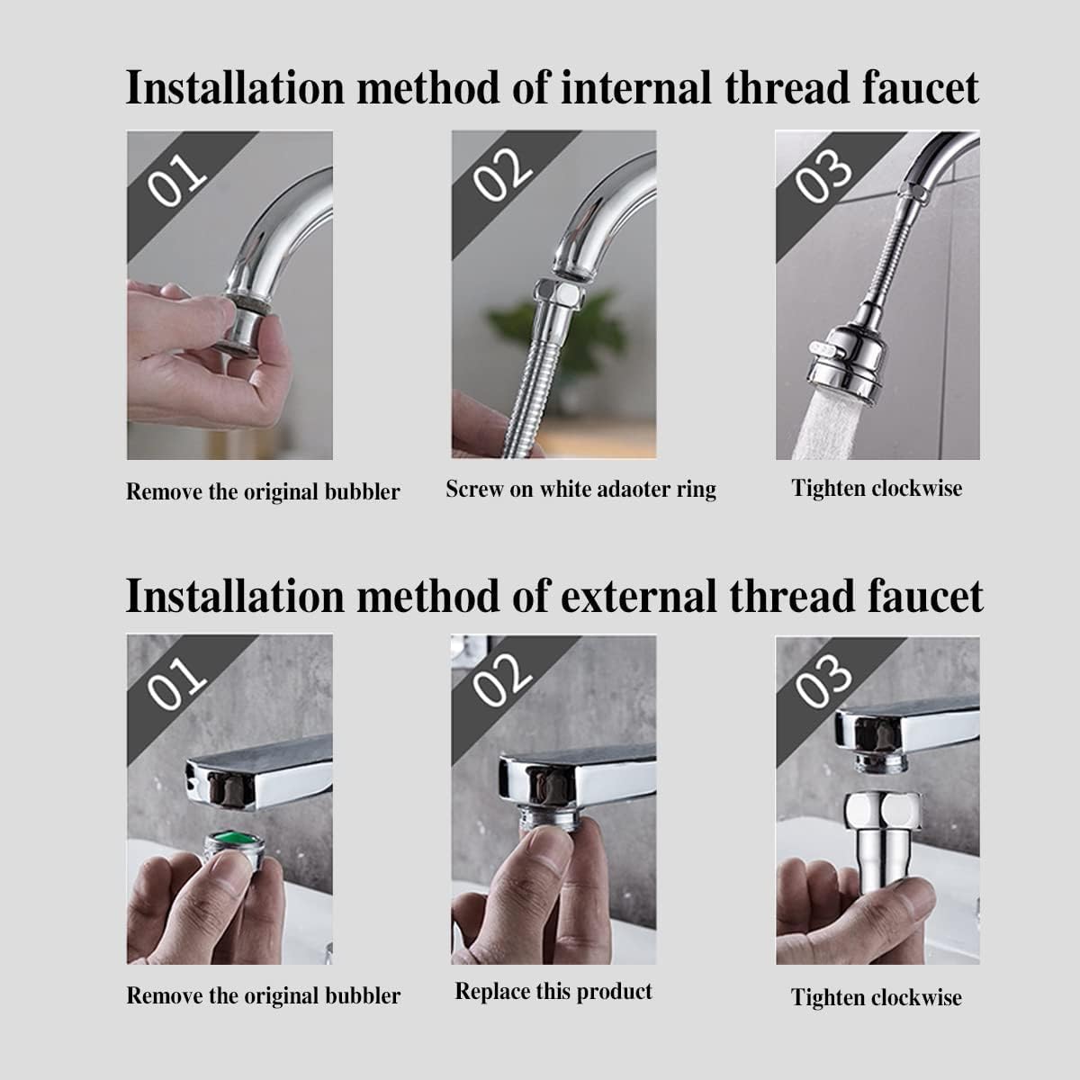 MAPPERZ Universal Faucet Bubbler: 360° Swivel Tap Nozzle with Water-Saving Filter, Anti-Splash Design, Pressurized Diffuser for Kitchen and Bathroom. Enhance Your Faucet’s Efficiency and usability