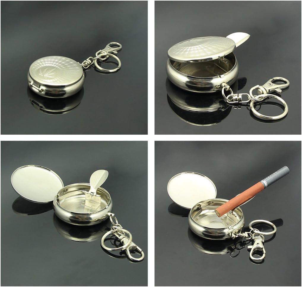 MAPPERZ Mini Ashtray with Keychain, Pocket Size Stainless Steel Portable Ashtray Key Chain with Cigarette Snuffer Vehicle Cigarette, Modern Ash Holder, Box for Outdoor Indoor Use (Pack of 1)