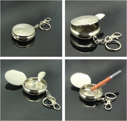 MAPPERZ Mini Ashtray with Keychain, Pocket Size Stainless Steel Portable Ashtray Key Chain with Cigarette Snuffer Vehicle Cigarette, Modern Ash Holder, Box for Outdoor Indoor Use (Pack of 1)
