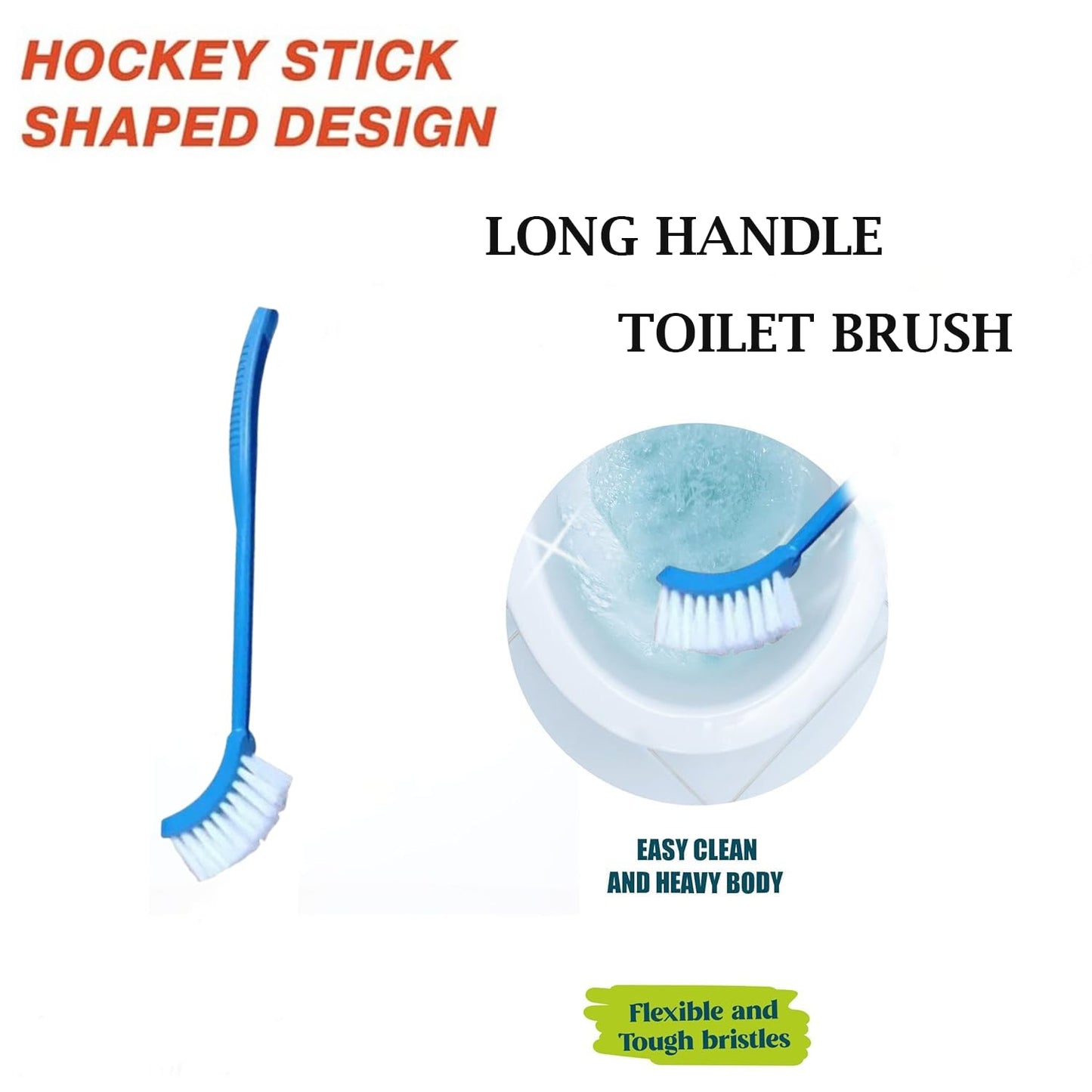 MAPPERZ Single-Sided Bristle PVC Toilet Cleaning Hocky Shape Brush for Effective Scrubbing and Easy Cleaning of Toilets in Home and Commercial- (Multicolor) Set of 1