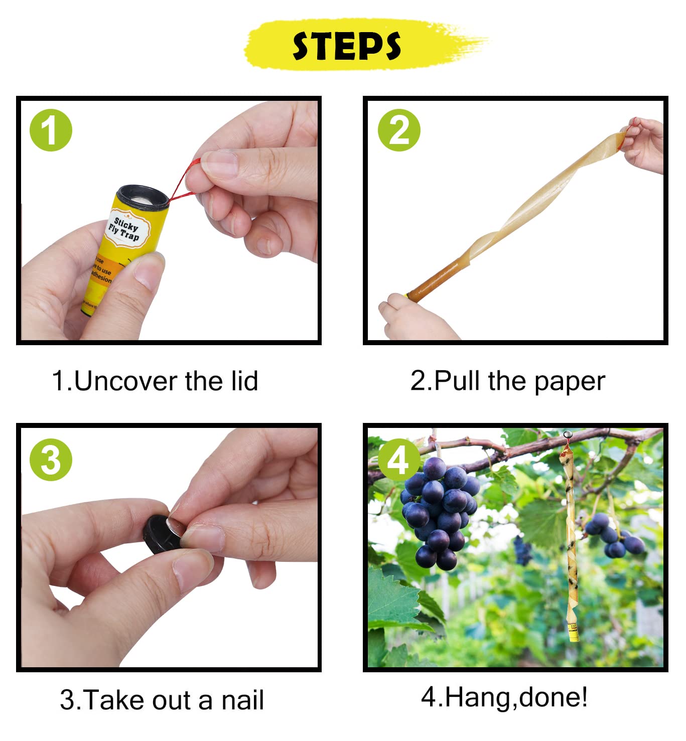 MAPPERZ Fly Sticky Trap Ribbon Strip Tape, Fly Paper attractant, Super Sticky Hanging, Adhesive Rolls for Fruit Flies, Bug, Insect, Pest, Mosquito, Plant, Home, Non-Toxic & Disposable, Pack of 4