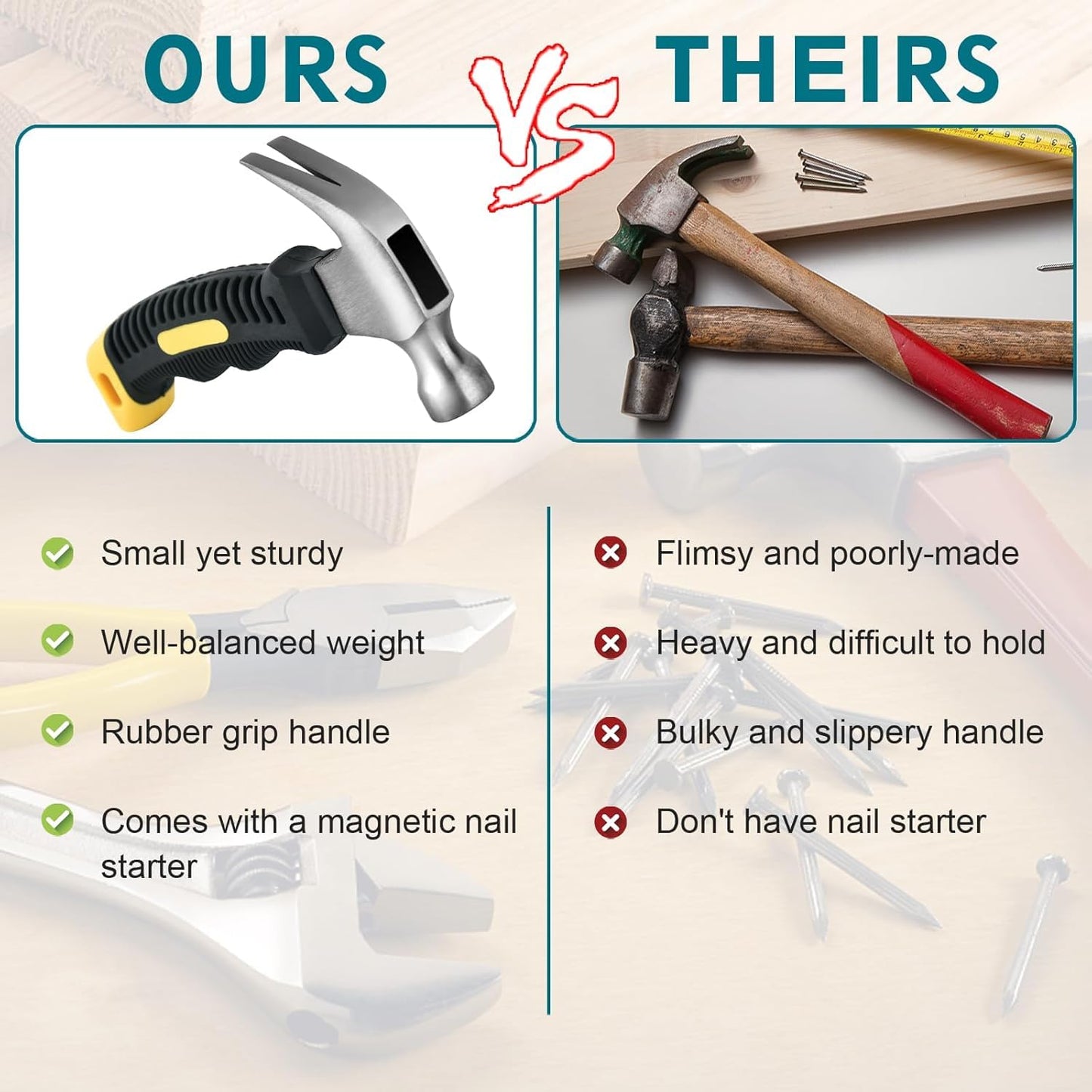 MAPPERZ Mini Handy Hammer with Non Slip Hand Grip Handle, Small Claw Hammer for Household Work, Camping General Repairs and Mantenance, Multipurpose Use (Random Color) Pack of 1
