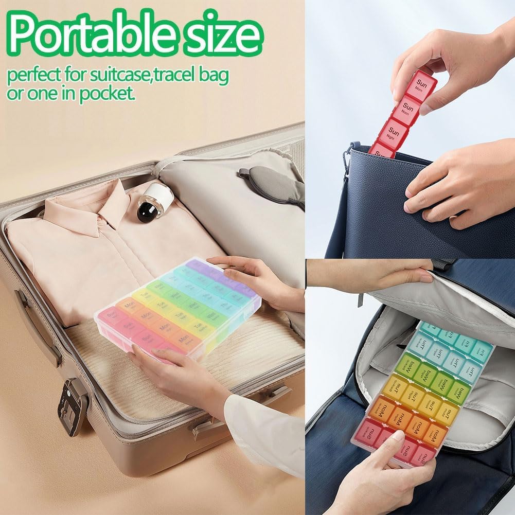 MAPPERZ 28 Days Medicine Organizer Box, Per Day 3 Time Reminder with 1 Time Backup Tablets Box Easy to Use Food Grade BPA Free, Travel and Home 28 Grid Pill Planner Box (Pack of 1)