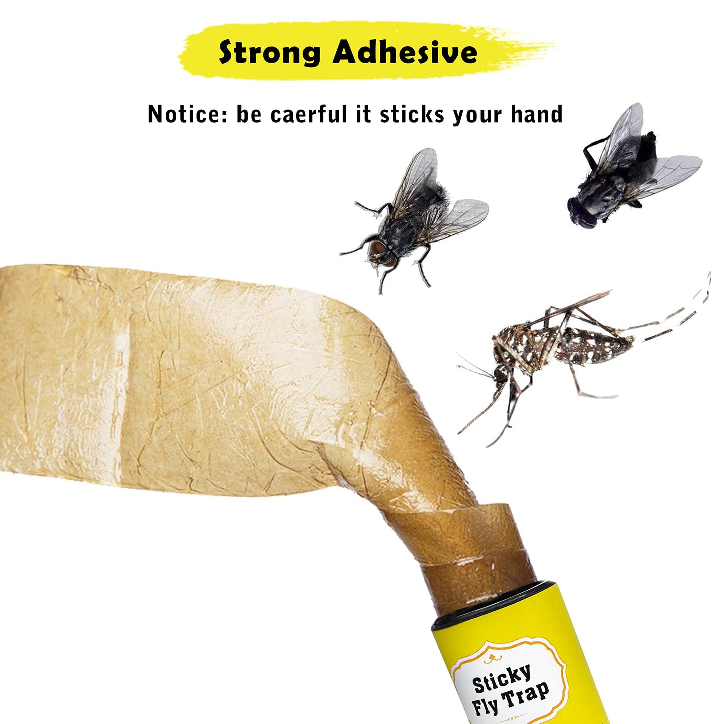 MAPPERZ Fly Sticky Trap Ribbon Strip Tape, Fly Paper attractant, Super Sticky Hanging, Adhesive Rolls for Fruit Flies, Bug, Insect, Pest, Mosquito, Plant, Home, Non-Toxic & Disposable, Pack of 4