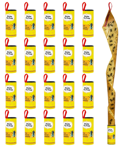 MAPPERZ Fly Sticky Trap Ribbon Strip Tape, Fly Paper attractant, Super Sticky Hanging, Adhesive Rolls for Fruit Flies, Bug, Insect, Pest, Mosquito, Plant, Home, Non-Toxic & Disposable, Pack of 4
