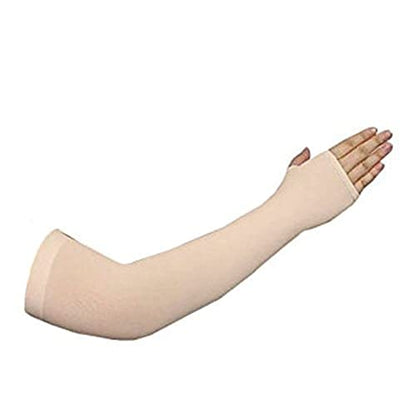 MAPPERZ Unisex Arm Sleeve Cream Color Fully Stretched Skinny Fit Sun Protection Sleeves Finger Cut Protection for Men and Women (Free Size) (Beige)