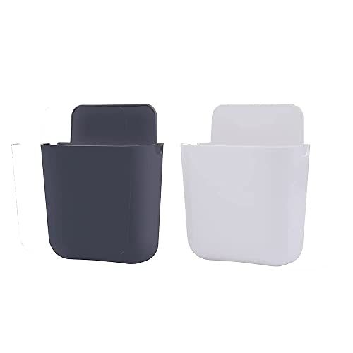 MAPPERZ Wall Stand Mobile Holder Mount Phone/Multi Purpose Plastic Storage Case Box Organiser for TV AC Remote Toothbrush Pen Charger Plug with Sticker (Mixed Colors Pack of 2)