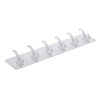 MAPPERZ 6 in 1 Self Adhesive Heavy Duty Wall Hook/ No Drilling for Bathroom Shower Kitchen Installation Hanging, Waterproof Transparent Hook