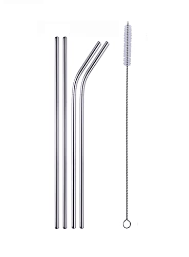 Mapperz Stainless Steel Straws for Drinking with Brushes Reusable Stainless Steel Straw with Cleaning Brush Long Metal Straws for Drinking Set of 10,4 Bend Pipe 4 Long Straw, 2-Cleaning Brush