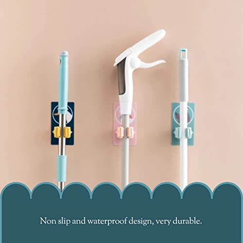 MAPPERZ Magic Sticker Series Self Adhesive Mop and Broom Holder/ Hanging Punch Bathroom Stickers Mop Rack - Multicolor