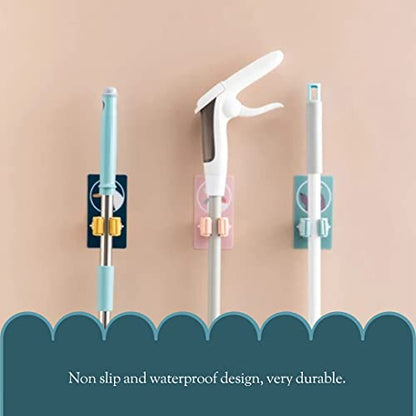 MAPPERZ Magic Sticker Series Self Adhesive Mop and Broom Holder/ Hanging Punch Bathroom Stickers Mop Rack - Multicolor