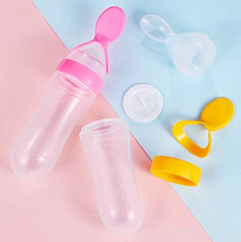 MAPPERZ Baby Feeder Silicon Baby Silicone Food Feeder Baby Squeeze Fruit Grade Silicone Feeder Bottle with Spoon Feeder for Baby Supplement Rice Cereal Milk Feeding Bottle Cup (Random)