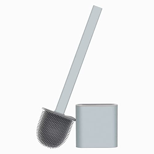 MAPPERZ Silicon Toilet Brush with Slim Holder/Flex Toilet Brush Anti-drip Set Toilet Bowl Cleaner Brush/No-Slip Long Handle Soft Silicone Toilet Brush with Wall Hook - Multicolor