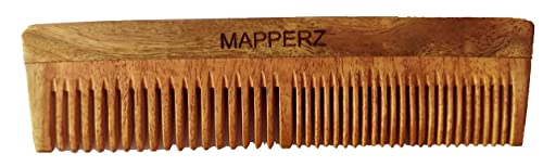 MAPPERZ Organic Pure Neem Wood Comb Men and Women Anti-Bacterial Dandruff Remover & Hair Styling Comb Non-Static and Eco-Friendly - Brown