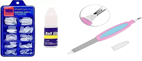 MAPPERZ Fake Nails With Glue Kit/Artificial Nails Set Acrylic Fake with File Tool/Women Professional Artificial 100 False Nail - White