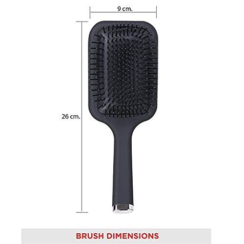 MAPPERZ Hair Straightener Brush Large Square Air Cushion Detangle Paddle Brush with Ball Tip Bristles For Professional (Black)