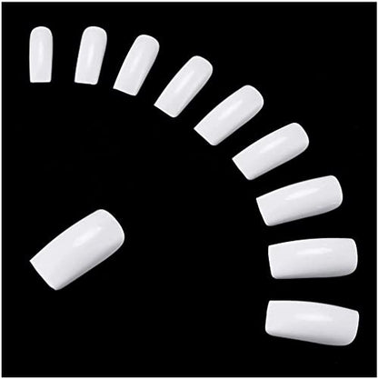 MAPPERZ 100 Fake False White Artificial Fingernail Nails Acrylic Tips Manicure Full Cover Nail Decorations for Women Girls, With Big Nail Glue For Acrylic Nails, Combo Of 100 Pc Nails & Nail Glue