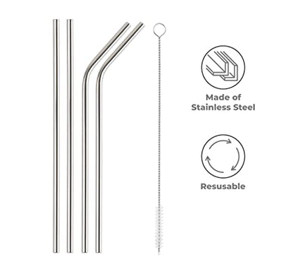 Mapperz Stainless Steel Straws for Drinking with Brushes / Reusable Stainless Steel Straw with Cleaning Brush- Long Metal Straws For Drinking, Set Of 10 (4- Bend Pipe , 4- Long Straw, 2-cleaning Brush), Silver