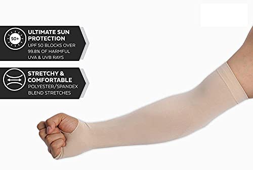 MAPPERZ Unisex Arm Sleeve Cream Color Fully Stretched Skinny Fit Sun Protection Sleeves Finger Cut Protection for Men and Women (Free Size) (Beige)