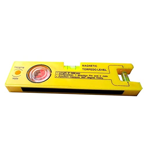 MAPPERZ Magnetic Torpedo Level Set with 1 Direction Pin, 2 Vials and 360 Degree View 8-Inch, Yellow Color, 20.5 CM, Pack Of 1