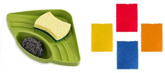 MAPPERZ Combo of Multipurpose Corner Kitchen Sink Wash Basin Storage Tray And Scratch Proof Kitchen Utensil 1 Scrubber Pad Kitchen Sink Tray Soap Tray Soap Holder Sponge Holder for Kitchen Sink- Multicolor