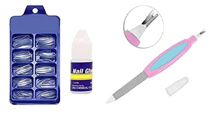 MAPPERZ Fake Nails With Glue Kit/ Artificial Nails Set Acrylic Fake with File Tool/ Women Professional Artificial 100 False Nail