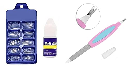 MAPPERZ Fake Nails With Glue Kit/ Artificial Nails Set Acrylic Fake with File Tool/ Women Professional Artificial 100 False Nail