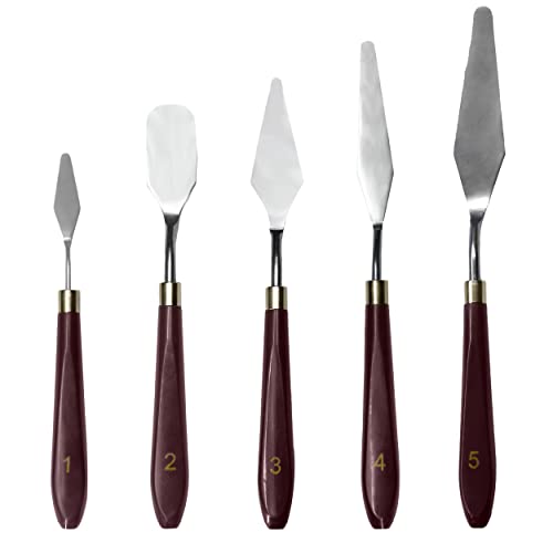 MAPPERZ Stainless Steel Palette Knife Set, Flexible Spatula Painting Knives for Color Mixing, Spreading, Applying Oil & Acrylic Paint on Canvases, Cake Icing, 3D Print Tool, (No. 1,2,3,4,5), Pack Of 5