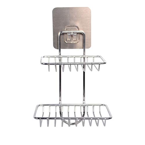 MAPPERZ Stainless Steel Wall Mounted Double Layer soap Dish Holder Stainless Steel Wall Hanging Soap Storage Rack for Kitchen Bathroom-with Self Adhesive Magic Sticker(Silver)
