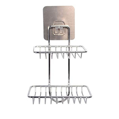 MAPPERZ Stainless Steel Wall Mounted Double Layer soap Dish Holder Stainless Steel Wall Hanging Soap Storage Rack for Kitchen Bathroom-with Self Adhesive Magic Sticker(Silver)
