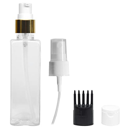 MAPPERZ 1 Rectangular Shape Bottle Durable Refillable Containers With 1 Pump Bottles Dispenser, 1 Spray Atomizer And Filp Top Cap, 1 Root Comb Applicator, For Perfume, Liquids, Shampoo, Lotion, Cream