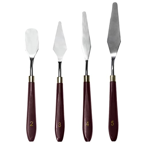 MAPPERZ Stainless Steel Palette Knife Set, Flexible Spatula Painting Knives for Color Mixing, Spreading, Applying Oil & Acrylic Paint on Canvases, Cake Icing, 3D Print Tool, (No. 2,3,4,5), Pack Of 4