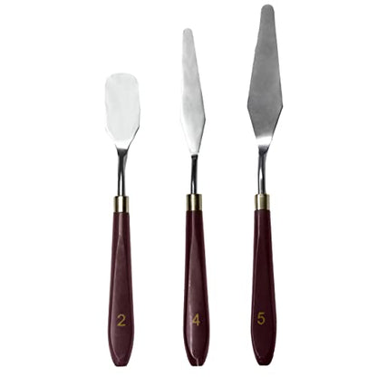 MAPPERZ Palette Knife Painting Stainless Steel Spatula Palette Knife Oil Paint Metal Knives Wood Handle Color Mixing Set for Oil, Canvas, Acrylic Painting-Lightwish, (No. 2, 4, 5), Pack Of 3