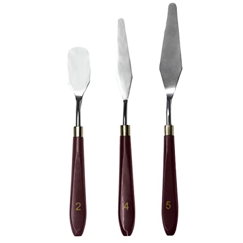 MAPPERZ Palette Knife Painting Stainless Steel Spatula Palette Knife Oil Paint Metal Knives Wood Handle Color Mixing Set for Oil, Canvas, Acrylic Painting-Lightwish, (No. 2, 4, 5), Pack Of 3