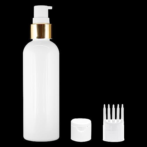 MAPPERZ 1 Cylindrical Shape Bottle Durable Refillable Containers With 1 Pump Bottles Dispenser, 1 Filp Top Cap And Root Comb Applicator, Liquids, Shampoo, Body Soap, Toner, Lotion, Cream, White